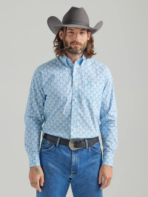 112324875 - Wrangler Men’s George Strait LS Paisley Shirt - Baby Blue