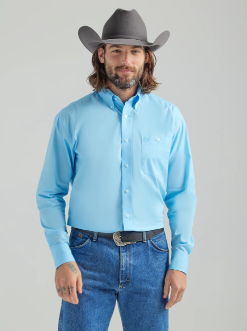 112324863 - Wrangler Men’s George Strait LS Solid Shirt - Baby Blue