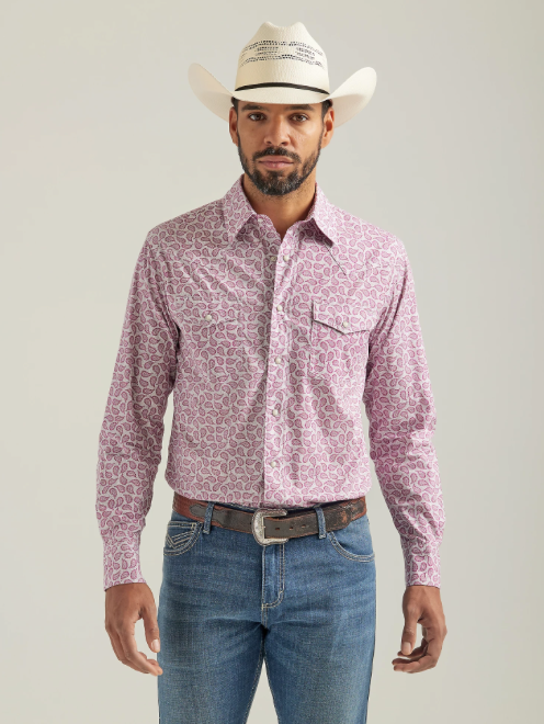 112324838 - Wrangler Men’s 20X Competition Advanced LS Western Snap Shirt - Pink Paisley