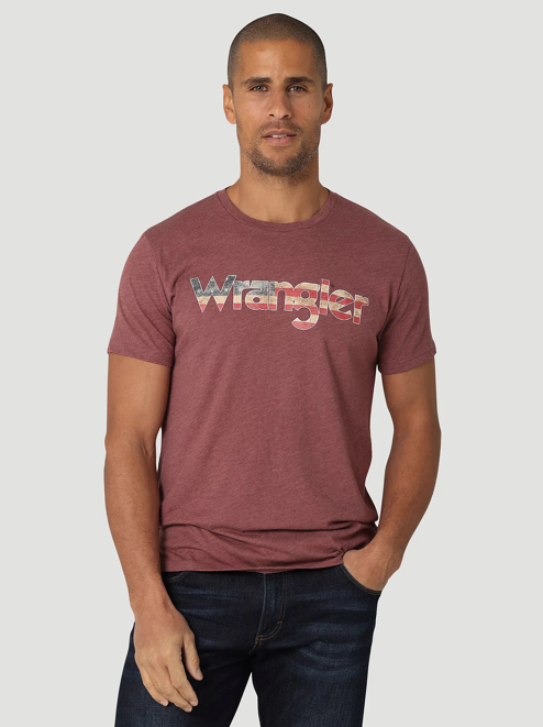 112325765 - Wrangler Men’s American Flag Kabel T-Shirt - Burgundy Heather