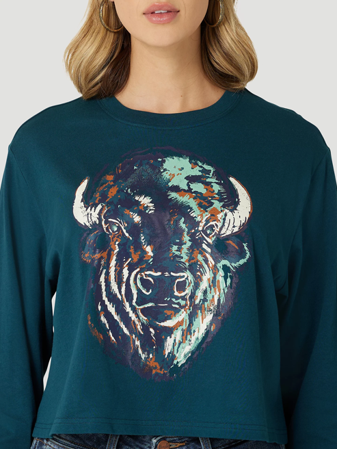 
                  
                    112327230 - Wrangler Women’s LS Cropped Buffalo Graphic Tee - Dark Teal
                  
                