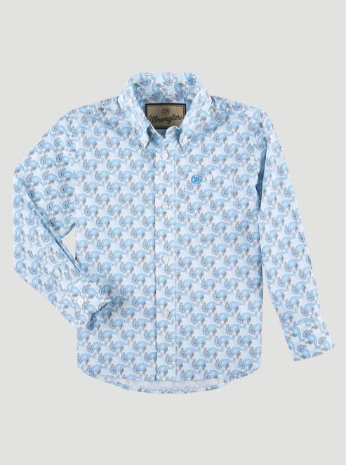 112324883 - Wrangler Boy’s Classic Button-Up Print Shirt - Blue Paisley