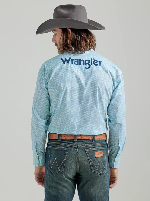 
                  
                    112324643 - Wrangler Men’s Logo LS Western Snap Print Shirt - Turquoise White
                  
                