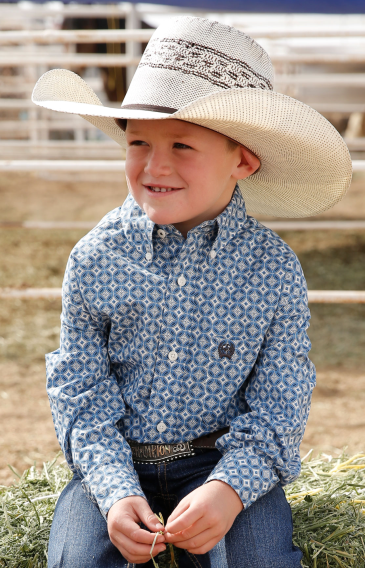 MTW7060307 - Cinch Boys Geo Print LS Button-Up Shirt - Blue