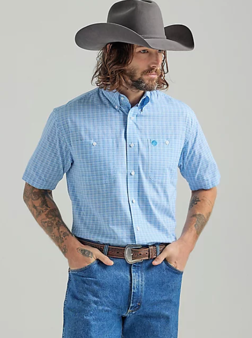 112324897 - Wrangler Men's George Strait Short Sleeve Shirt - Blue