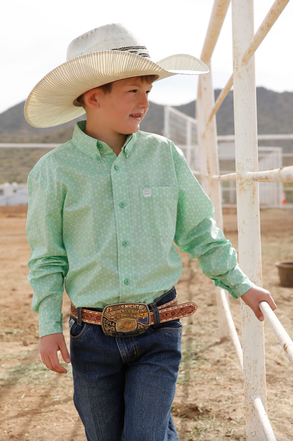 MTW7060310 - Cinch Boy LS Print Button-Up Shirt- GRN