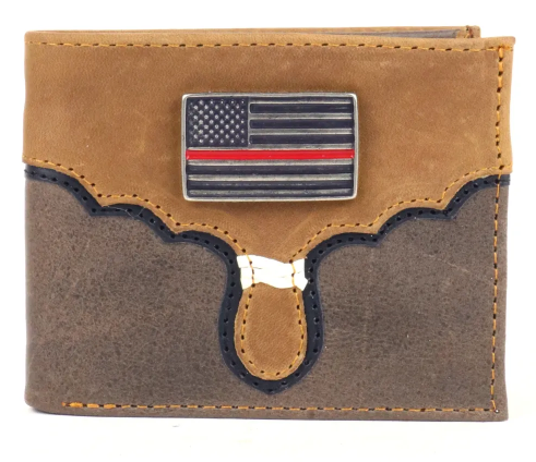 W-153 - Rockin Leather Leather Wallet -  Red Line Flag